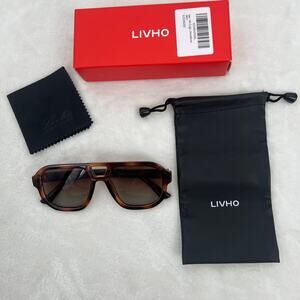 LIVHO NIB Retro Double Bridge Aviator Gradient Lens Sunglasses Bag Cleaner